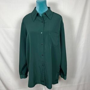 Vintage Bentley Silk-Touch Oversized Blouse‎ in Forest Green